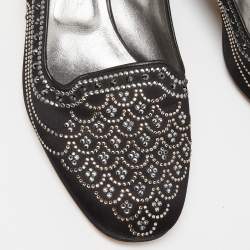 Gina Black Satin Crystal Embellished Ballet Flats Size 41