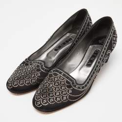 Gina Black Satin Crystal Embellished Ballet Flats Size 41