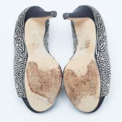 مملوكة مسبقًا Gina Black Crystal Embellished Satin Platform Peep Toe Pumps Size 37.5