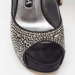 م ملوكة مسبقًا Gina Black Crystal Embellished Satin Platform Peep Toe Pumps Size 37.5
