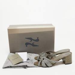 مملوكة مسبقًا Gina Olive Green Crystal Embellished Leather Slide Sandals Size 36.5