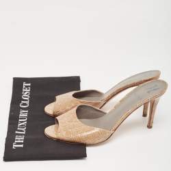 Gina Brown Croc Embossed Patent Leather Slide Sandals Size 39