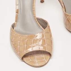 Gina Brown Croc Embossed Patent Leather Slide Sandals Size 39