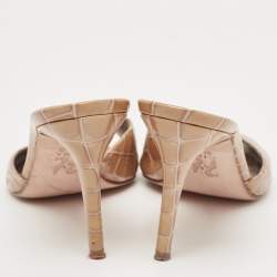 Gina Brown Croc Embossed Patent Leather Slide Sandals Size 39