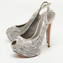 Gina Grey Satin Embellished Slingback Platform Sandals Size 39.5
