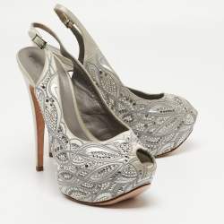 Gina Grey Satin Embellished Slingback Platform Sandals Size 39.5