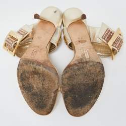 Gina Gold Crystal Embellished Leather Slide Sandals Size 37.5