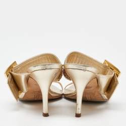Gina Gold Crystal Embellished Leather Slide Sandals Size 37.5