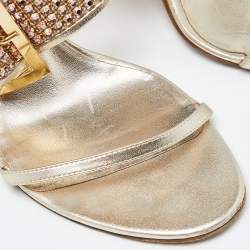 Gina Gold Crystal Embellished Leather Slide Sandals Size 37.5