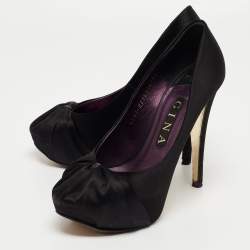 Gina Black Satin Claire Platform Pumps Size 37.5