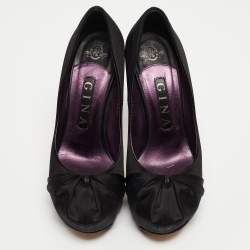 Gina Black Satin Claire Platform Pumps Size 37.5