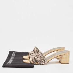 مملوكة مسبقًا Gina Pink/Yellow Crystal Embellished Leather Slide Sandals Size 38.5