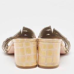 مملوكة مسبقًا Gina Pink/Yellow Crystal Embellished Leather Slide Sandals Size 38.5