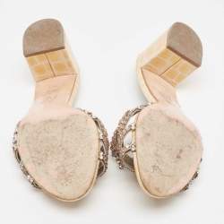 مملوكة مسبقًا Gina Pink/Yellow Crystal Embellished Leather Slide Sandals Size 38.5