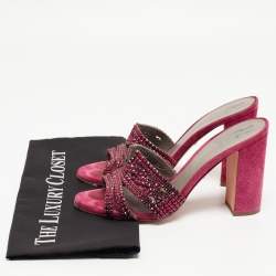 Pre Owned Gina Pink Crystal Embellished Leather Slide Sandals Size 38.5