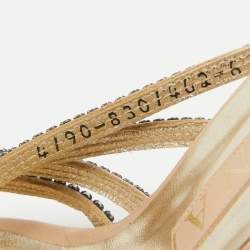 Pre Owned Gina Beige Leather and Crystal Embellished Slide Sandals Size 39