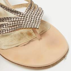 Pre Owned Gina Beige Leather and Crystal Embellished Slide Sandals Size 39