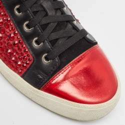 Gina Red/Black Leather Crystal Embellished High Top Sneakers Size 39