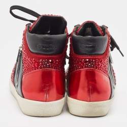 Gina Red/Black Leather Crystal Embellished High Top Sneakers Size 39