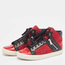 Gina Red/Black Leather Crystal Embellished High Top Sneakers Size 39