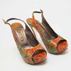 Gina Tricolor Python Open Toe Platform Slingback Pumps Size 40.5
