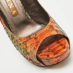 Gina Tricolor Python Open Toe Platform Slingback Pumps Size 40.5