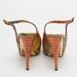Gina Tricolor Python Open Toe Platform Slingback Pumps Size 40.5