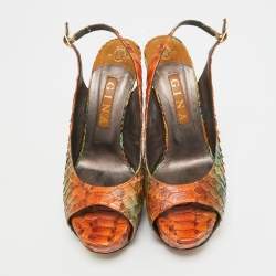 Gina Tricolor Python Open Toe Platform Slingback Pumps Size 40.5