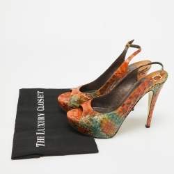 Gina Tricolor Python Open Toe Platform Slingback Pumps Size 40.5