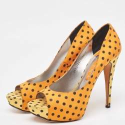 Gina Tricolor Polka Dot Print Satin Peep Toe Platform Pumps Size 40