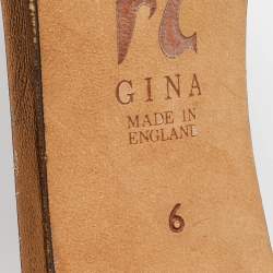 Pre Owned Gina Metallic Bronze Leather Crystal Embellished Slide Sandals Size 39