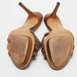 Pre Owned Gina Metallic Bronze Leather Crystal Embellished Slide Sandals Size 39