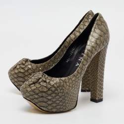 Gina Green Python Platform Block Heel Pumps Size 39