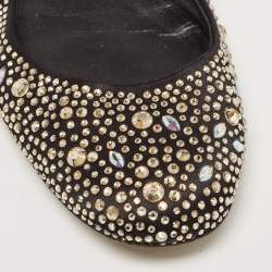 Gina Black/Metallic Crystal Embellished Satin Ballet Flats Size 40.5