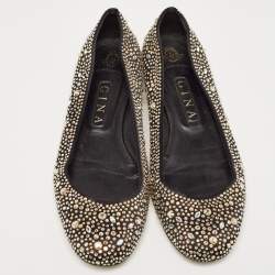 Gina Black/Metallic Crystal Embellished Satin Ballet Flats Size 40.5