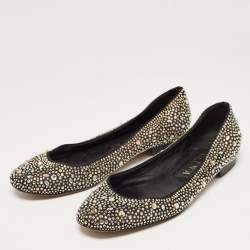 Gina Black/Metallic Crystal Embellished Satin Ballet Flats Size 40.5