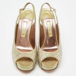 Gina Green Satin Crystal Embellished Platform Sandals Size 39