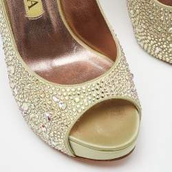 Pre Owned Gina Green Satin Crystal Embellished Platform Sandals Size 39