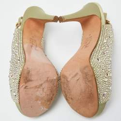 Pre Owned Gina Green Satin Crystal Embellished Platform Sandals Size 39