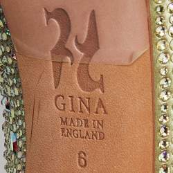 Pre Owned Gina Green Satin Crystal Embellished Platform Sandals Size 39