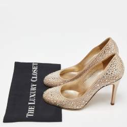 Pre Owned Gina Gold Satin Crystals Embellished Pumps Size 38.5