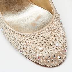 Pre Owned Gina Gold Satin Crystals Embellished Pumps Size 38.5