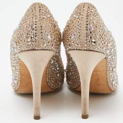 Pre Owned Gina Gold Satin Crystals Embellished Pumps Size 38.5