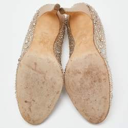 Pre Owned Gina Gold Satin Crystals Embellished Pumps Size 38.5
