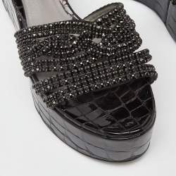 مملوكة مسبقًا صندل جينا نعل سميك ك عب روكي مزخرف جلد نقش تمساح أخضر مقاس 37.5