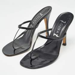 Pre Owned Gina Black Patent Leather Thong Slide Sandals Size 39