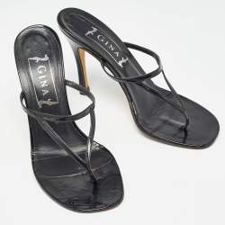 Pre Owned Gina Black Patent Leather Thong Slide Sandals Size 39