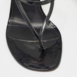 Pre Owned Gina Black Patent Leather Thong Slide Sandals Size 39