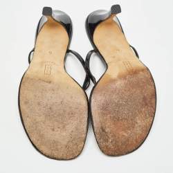 Pre Owned Gina Black Patent Leather Thong Slide Sandals Size 39