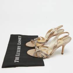Pre Owned Gina Metallic Crystal Embellished Embossed Python Slingback Sandals Size 37